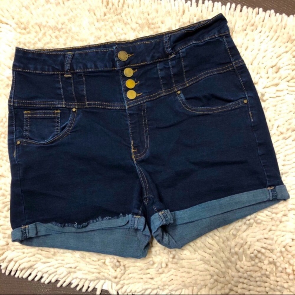 Vienna High Waisted Dark Denim 4 Button Shorts